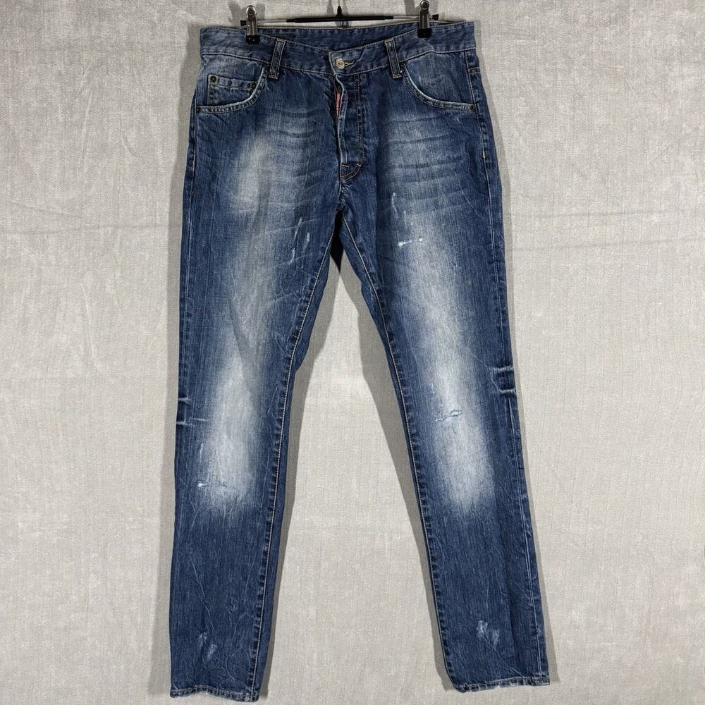 Dsquared2 Men's Blue Jeans Distressed Straight Pure Denim Size 50 (Fits 33x32)